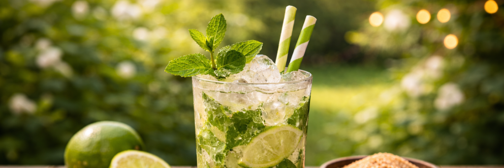 Erfrischender Mojito auf rustikalem Tisch
