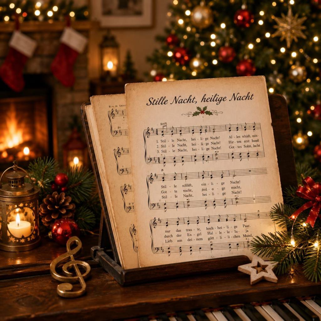 weihnachtlich geschmückter Raum mit Notenblatt